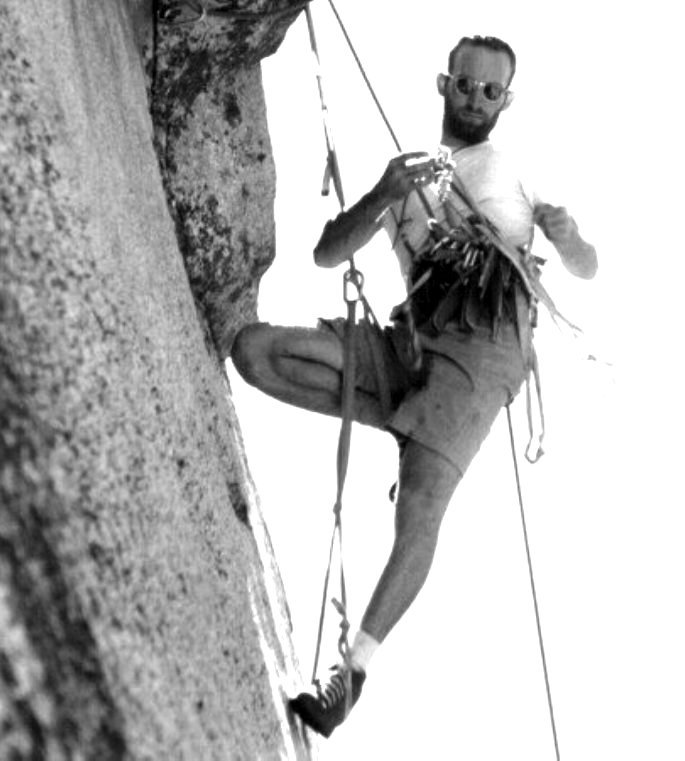 Here he is leading the third pitch (third section of a climb), on the “Salathé Wall” of El Capitan.